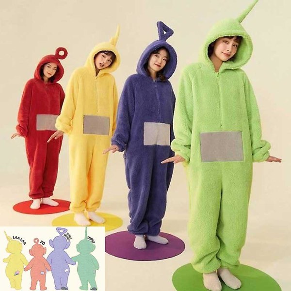 Vuxna Barn Vinter Flanell Pyjamas Onesies Söt Teletubbies Pyjamas Jul Pijamas Förälder-barn Outfits Bebisar Anime Cosplay Green aldult L