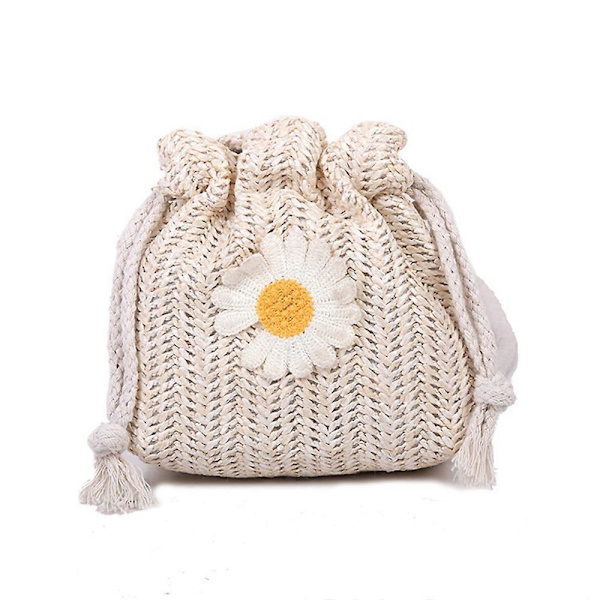 Strå strandtasker med snøre, blomsterbroderi, dametasker med blonde crossbody til rejser, hvid