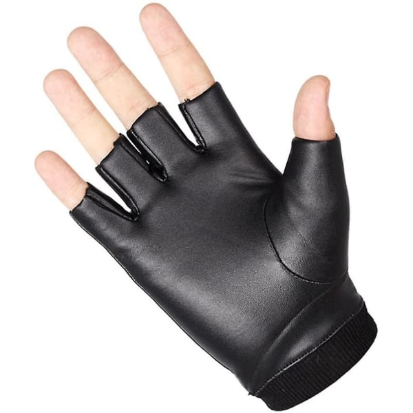 Läder svarta fingerlösa handskar, motorcykelkörning fingerlösa läderhandskar