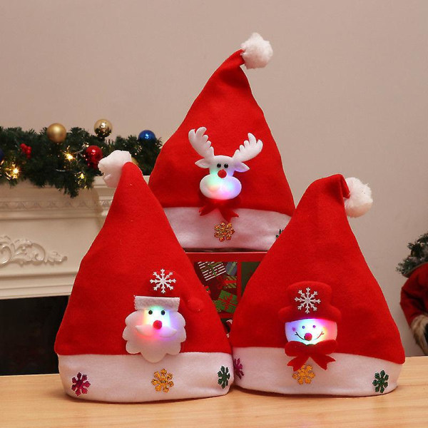 Jul Led Hat Nyår Söta Barn Vuxna Cap Navidad Barn Flicka Hatt Nyår Kostym Jultomten Jul Vinter Presentdekor Christmas hat 4 Child 26x38cm