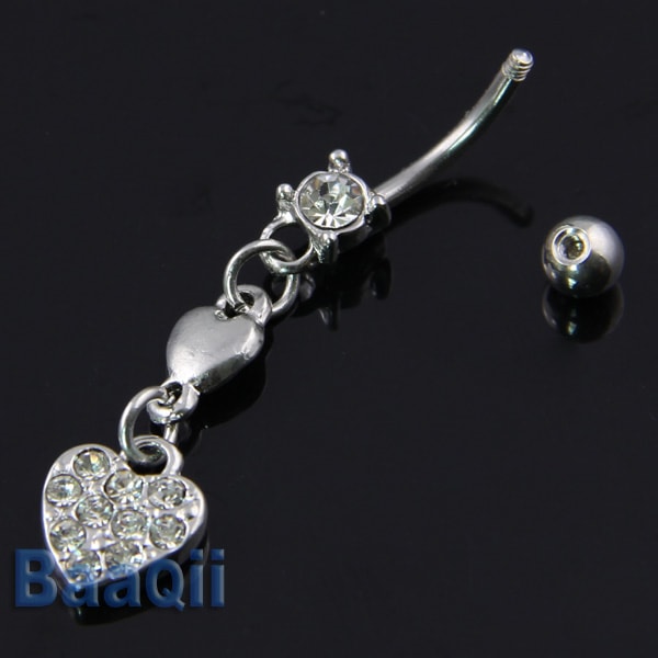 Double Heart Pendant 14g Gem Crystal Clear Color Dangle Ball