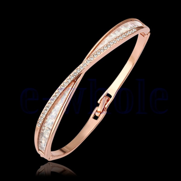 18K Rose Gold Plated GP Elegant Crystal Bangle Bracelet Smycken