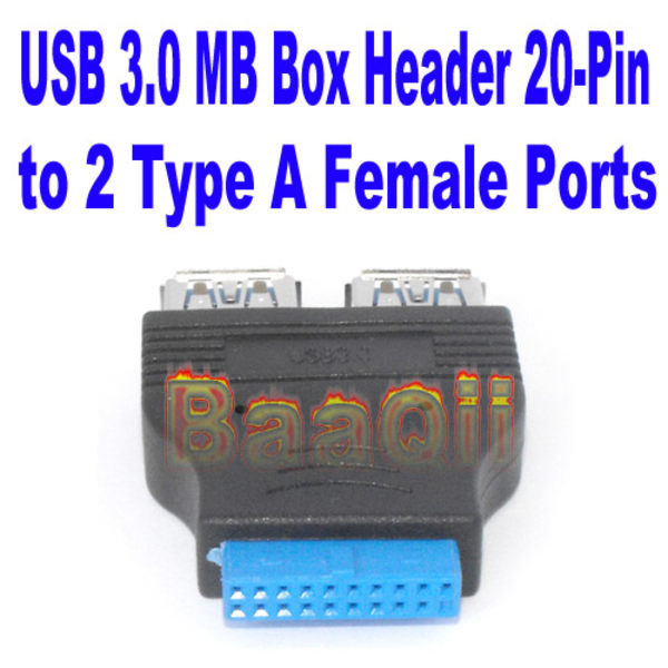 2 portar USB 3.0 A kvinnlig port HUB till moderkort 20Pin Header