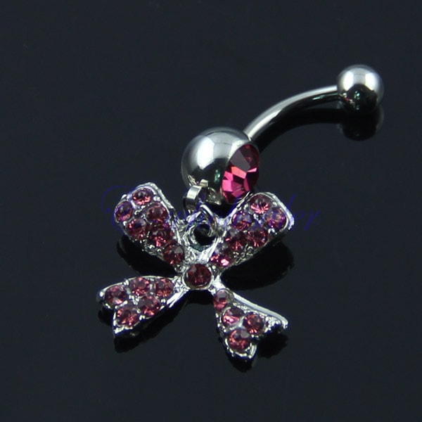 Navel Belly Button Ring Rhinestone Bowknot Curved Barbells