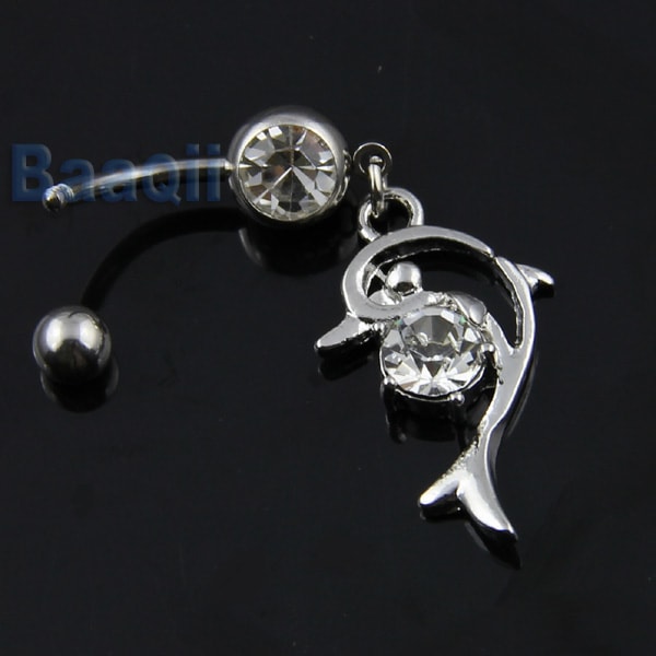Silver Dolphin med Gems Dangle Charms 316L Navel Belly Ring