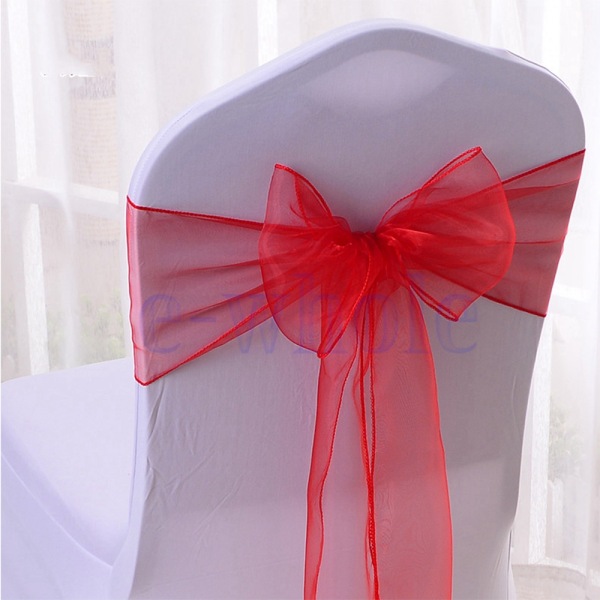 5pcs röd stol täcke sash romantisk båge dekoration för bröllop
