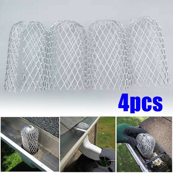 4 Metal Gutter Leaf Debris Trap Guard Drain Pipe Cover Downpipe