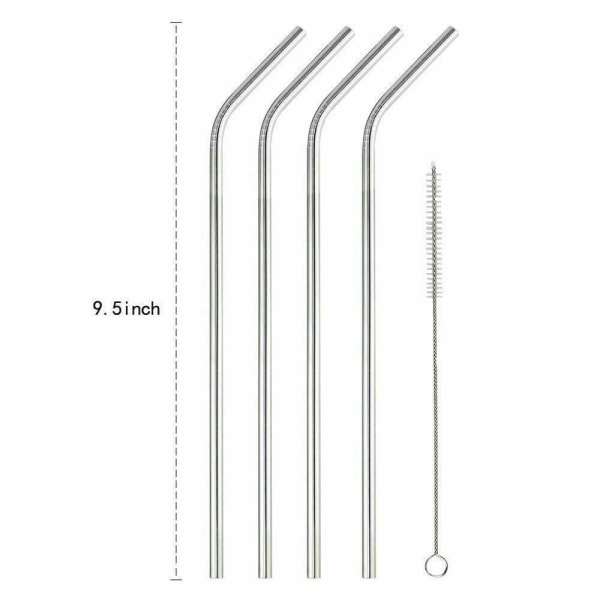 4Pcs Stainless Steel Metal Drinking Reusable Straw+Cleaner Brush