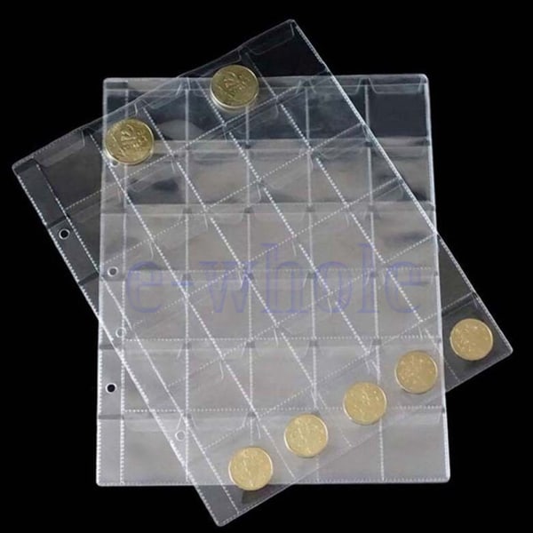 1 ark 30 fickor Transparent klar plastförvaring av mynthållare