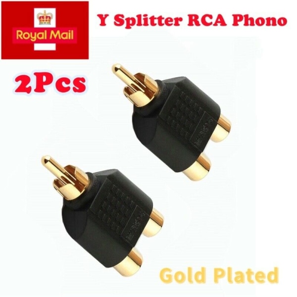 2Pcs Gold RCA Phono Y Splitter Connector 2 Female to 1 Male