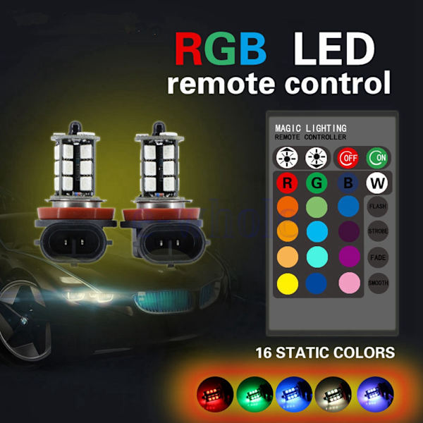 2st 5050 RGB Trådlös kontroll H11 27 LED-bil DRL-dimljus