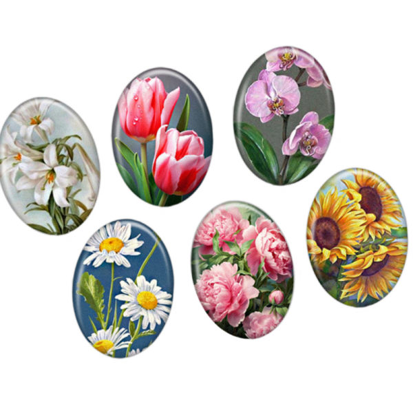 Blommor Glas-Cabochoner med Blommotiv för smyckestillverkning eller Scrapbooking