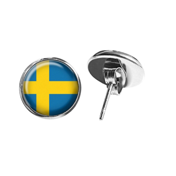 Rostfritt Stål Örhängen Svenska Flaggan Sverige Sweden Flagga Smycke