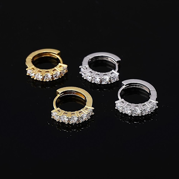 Trendy Nye Micro Pave Cz Runde Stud Øreringe Luksus Guld Sølv Farve Iced Out Øreringe Hip Hop Rock Smykker Til Mænd Kvinder Gold
