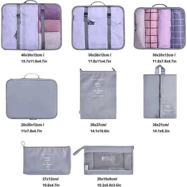 Multifunksjon 8 stk/sett Travel Cubes Bagasjeopplegg Vanntett reisekompresjonskoffert Veske Travel Essential Bag A