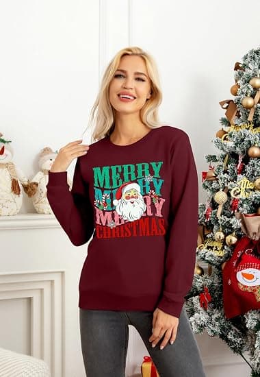 Pullover sweatshirt, jule sweatshirt til kvinder, retro julemandsmønster langærmet skjorte, størrelse 2XL