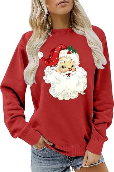 Jul-tröja, retro jultomtemönstrad långärmad tröja, jul-pullover, storlek L