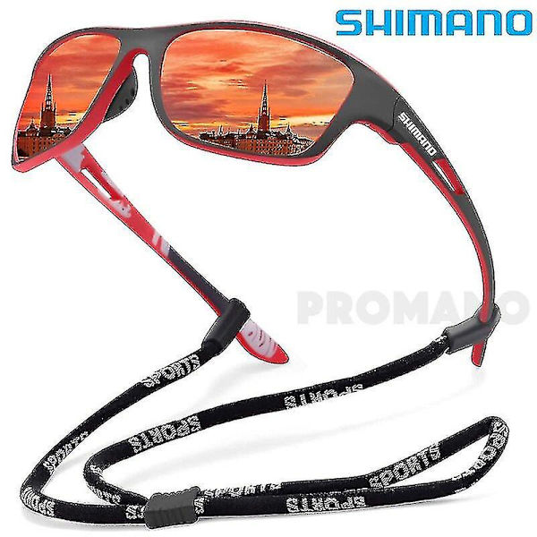 SHIMANO Polariserande Fiskeglasögon för Män, Körglasögon, Solglasögon för Vandring, Fiske, Klassiska Solglasögon, UV400 Red