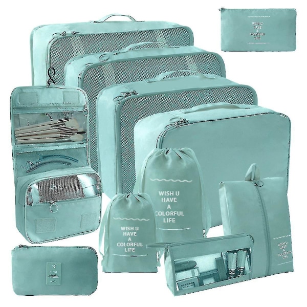11 stk. Rejsepakningsarrangører Rejsepakningskuber til kuffertsæt Bagagearrangører til kuffert Letvægtsrejse Essential taske blue