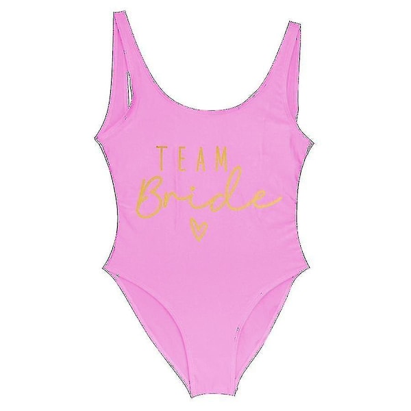 S-3xl Guldtryck Team Bride En-delad Baddräkt Squad Kvinnor Badkläder Möhippa Fest Baddräkt Sommar Strandkläder Baddräkt gold pink L