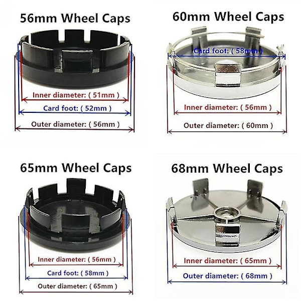 4 stk. 68mm 64mm 60mm 59mm 56mm Auto Fælgdæksler Dæksel Badge Logo Emblem Til Opel Hjul Center Hub Caps Bil Styling Tilbehør, 4 stk. 68mm Sort