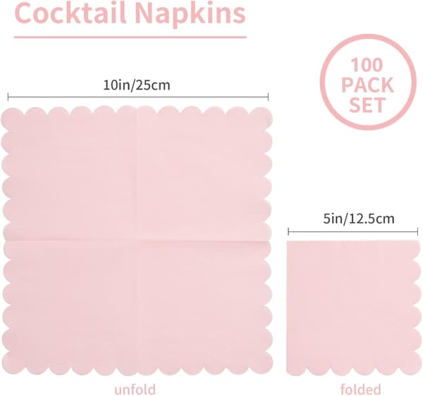 100 Cocktailservietter, Pink, Bølget Kant