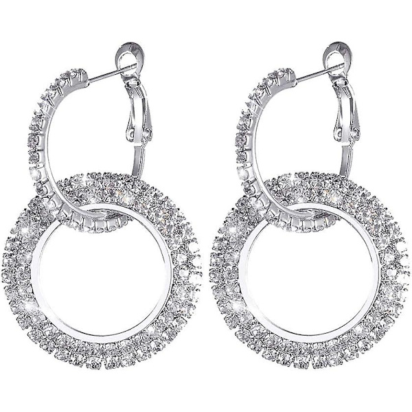 Øreringe til kvinder, 1 par diamant runde glitter øreringe ferie øreringe, kvast øreringe smykker til kvinder mode Silver