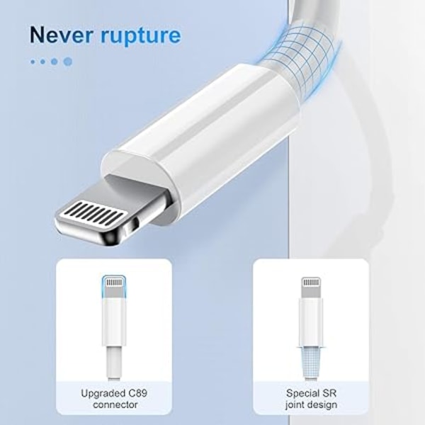 [2 stk.] 1m MFi-certificeret opladerkabel, 1 meter lyn til USB-kabelledning til iPhone 12/11/11Pro/11Max/ X/XS/XR/XS Max/8/7/6/ iPad 5S/Se