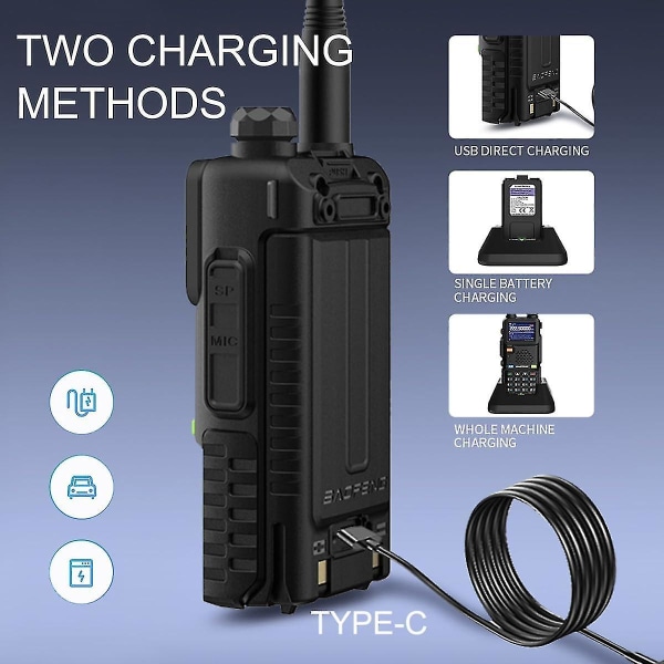 Ham Radio Multi-bånd To-vejs Radio Vejr Modtager Høj Effekt Håndholdt Walkie Talkies Lang Rækkevidde, En-knap Frekvens Match, Type C Opladning, Luftbånd 1 pc