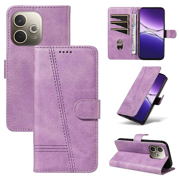 Til Oppo A5 Pro 5G Wallet Case T-Formede Linjer Læder Telefon Cover Stativ - Lys Lilla Brown