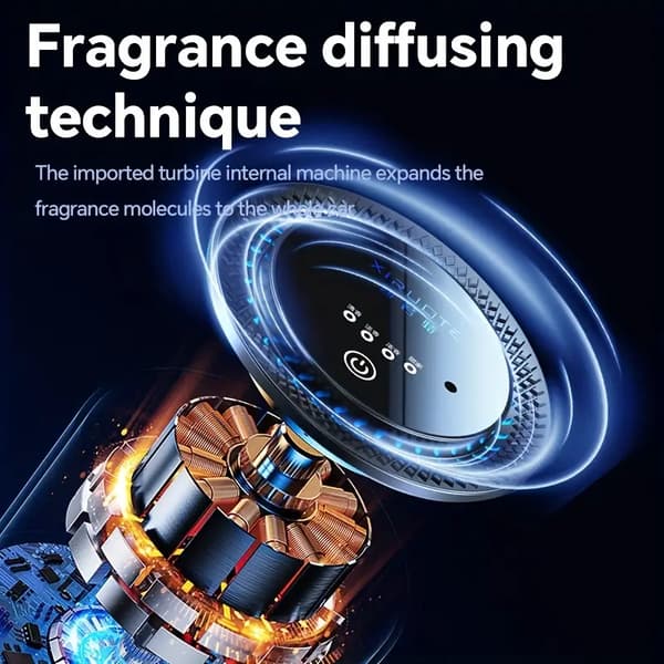 1 stk. Smart Bil Aroma Diffuser - Duftmuligheder (Stille Efter Regn), med 5-Farvet Ambient Lys & 3-Hastigheds Tilstand