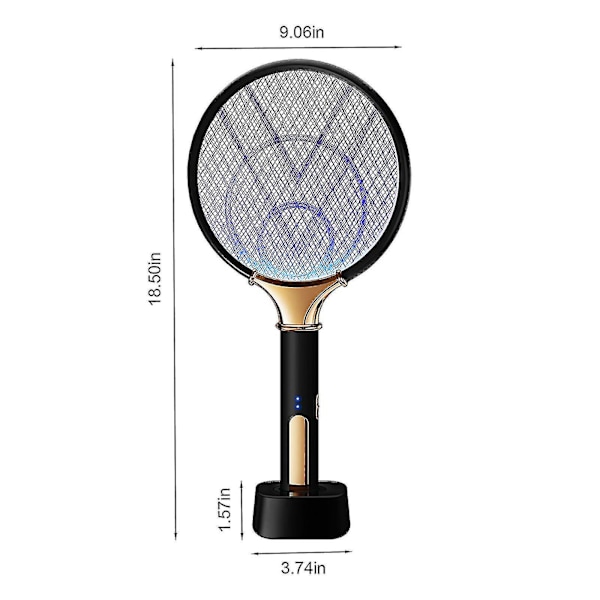 Elektrisk fluesmekker, elektrisk zapper, myggfellelampe & racket, myggdreper fluesmekker med lilla lyslokker for hjemmet innendørs utendørs - q34 Black