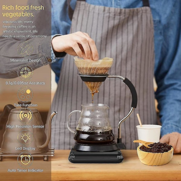 Kaffevægt med timer Espressovægt 3 kg/0,1 g digital præcisionsvægt kaffevægt Multifunktiona