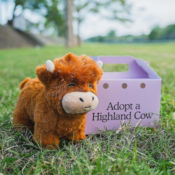 Adoptera en Highland Cow Plysch, Söt Ko Plyschdjur Fluffig Ko Figur Leksaker yak bagged