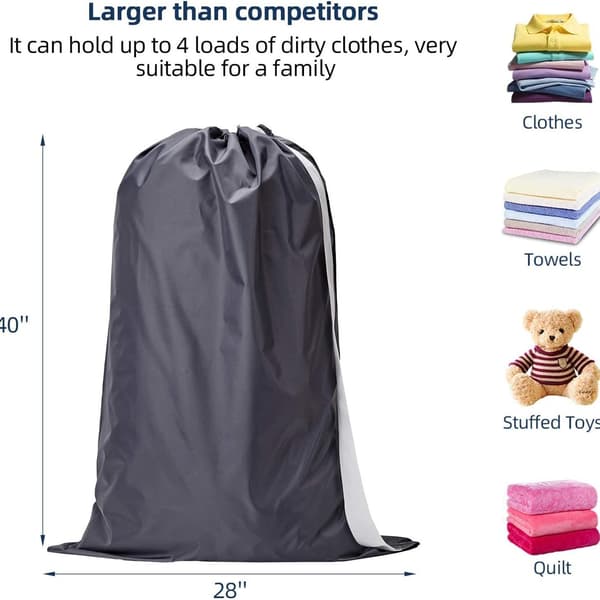 2-pack XL grå tvättsäckar i nylon - handtag, rymmer 4 kläder