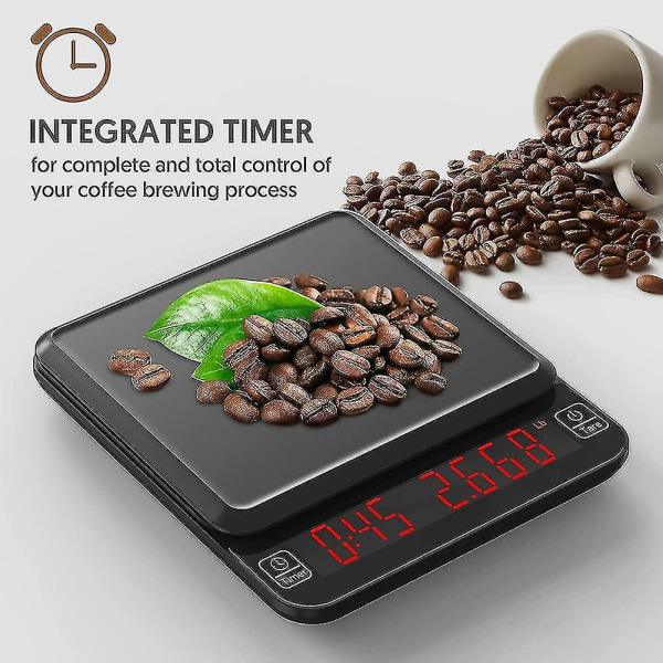 Kaffevægt med timer Espressovægt 3 kg/0,1 g digital præcisionsvægt kaffevægt Multifunktiona