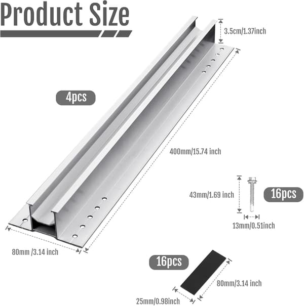 Aluminium solpanel - Fixeringssystem - Trapetsoidformad PV-plåt - Fixeringskit för 4 solpaneler