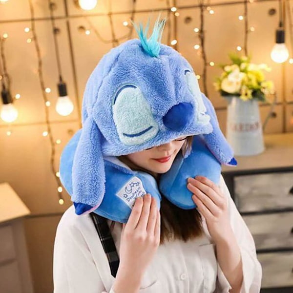 U Shape Neck Pillow with Cute Cartoon Animal 2 in 1 Cap Comfortable Travel Pillow Decompression Plane