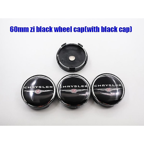 4 stk 54mm 56mm 60mm 64mm Chrysler-logo Billemblemer Hjulnav Senter Hub Cap Auto Felg Refit Merke Deksel Klistremerker Styling Tilbehør, chrysler 60 Svart