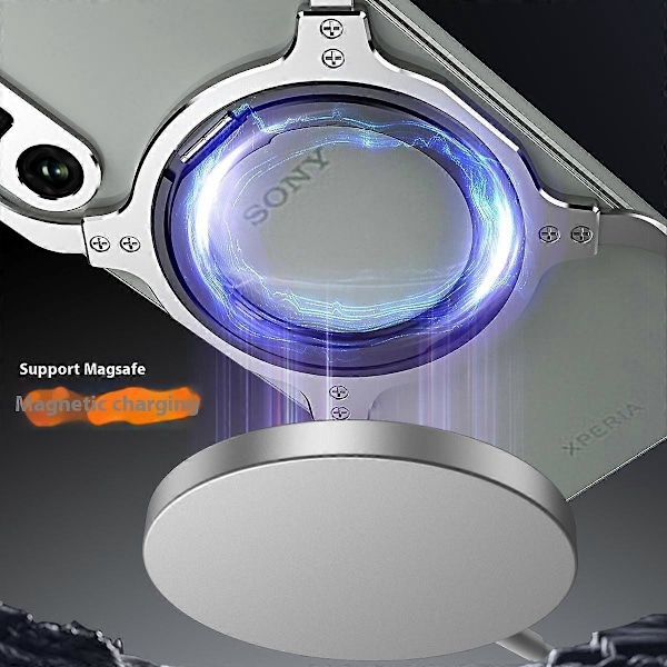 Sony Xperia 1 IV 5G Jalustakotelo Metallipuskuri Magneettinen Puhelinkuori - Musta Hopea Silver Silver