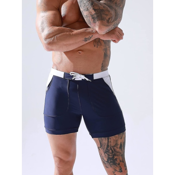 Badbyxor för män, sportboxershorts, badkläder med avtagbar dyna, justerbar dragsko, badkläder med snabbfrisättning, klassiska badbyxor med tryck, strandshorts B-dark Blue XL
