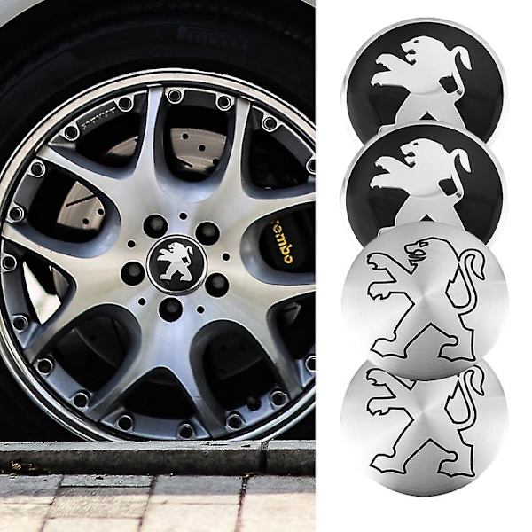 4 st Bilsymbol i metall för hjulnavkapsel till Peugeot 206 307 308 3008 207 208 407 508 2008 5008 107 106 205 4008 301