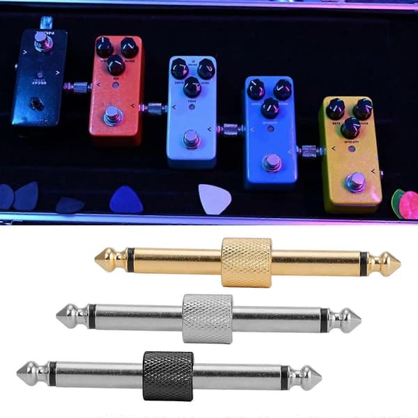 3 st gitarrpedalkoppling, 1/4'' gitarrpedal till pedalkontakt rak typ hane till hane jackplugg svart