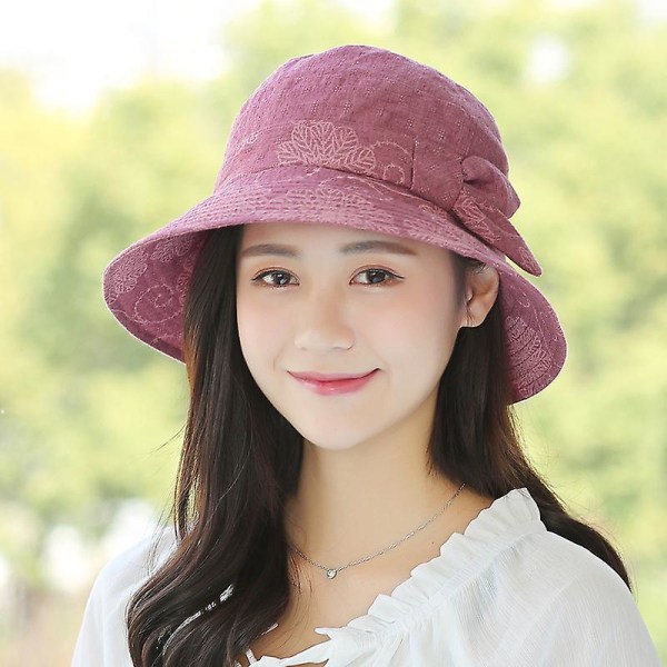 K123 Sommarhatt Panama för Män - Solskydd UV-Hatt med Visir, Strandhatt, Panamahatt, Jeanshatt, Vikbar Keps Purple M-adjustable