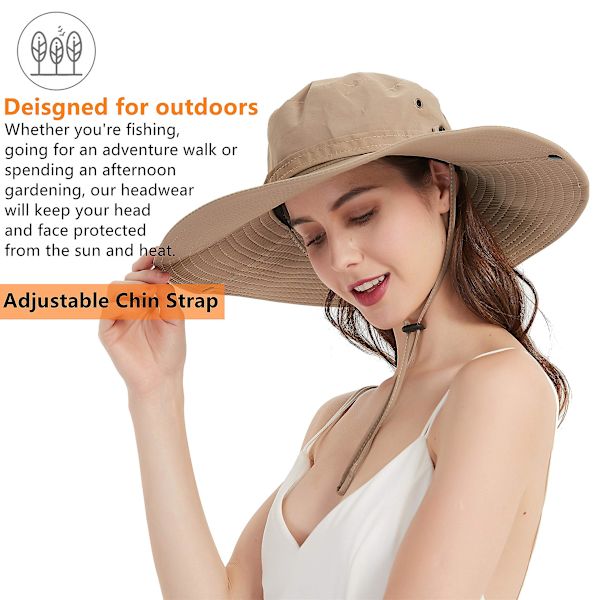 Super Bredbremmet Solhat UPF50+ Vandafvisende Fiskeri Vandreture Camping Hat Khaki