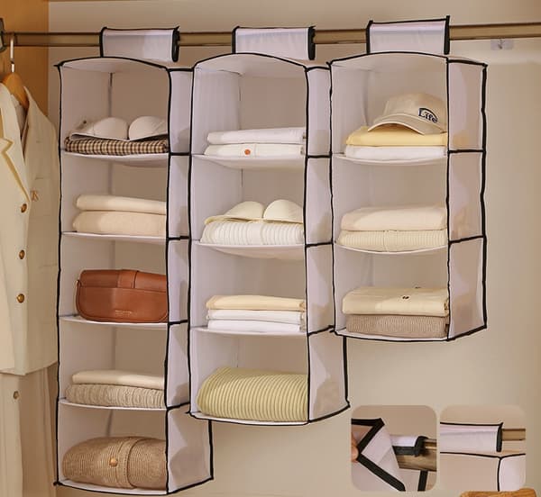 Sammenfoldelig opbevaringsorganisator i flere lag til tøjskabe i hjemmet Small 10-compartment, clover pattern