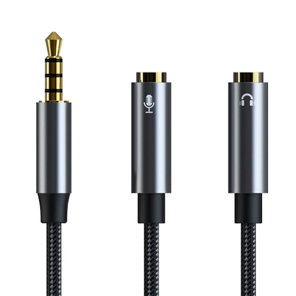 Hodetelefonsplitter, sterk flettet 3,5 mm stereolyd Y-splitterkabel 4-polet hann- til 2-kvinnelig-port lydstereokabel Dobbel hodetelefonkontakt-adapter Topp