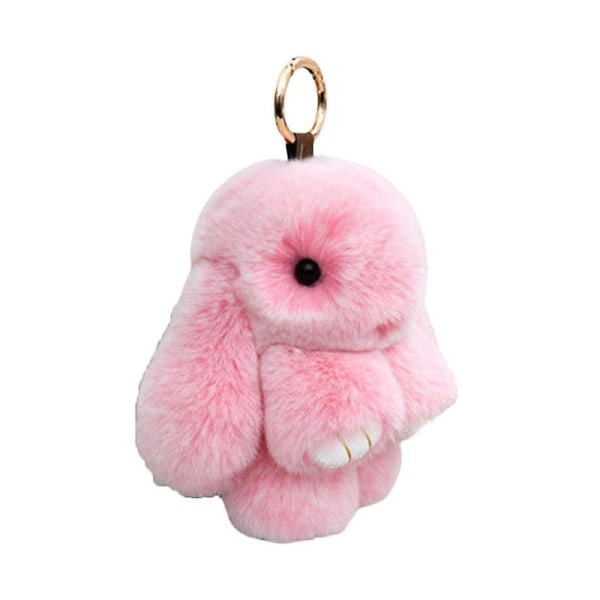 Kanin Nøglering Super Blød Kunstig Plys Smuk Kanin Dukke Plushies Rygsæks Dekoration Farvet Fyldt Kanin Vedhæng Børnedukke Legetøj Fødselsdagsgave White & Pink 18cm