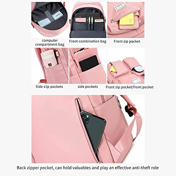 Tyttöjen reppu, koululaukut, kirjakassi, suurikapasiteettiset reput, keski- ja lukio, monilokeroinen vedenpitävä koululaukku lapsille ja teini-ikäisille tytöille (musta) Beige