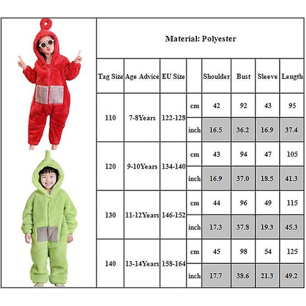 Teletubbies Kostym Barn Julpyjamas Sovkläder Vinter Varma Luddig Jumpsuit Red 11-12Years